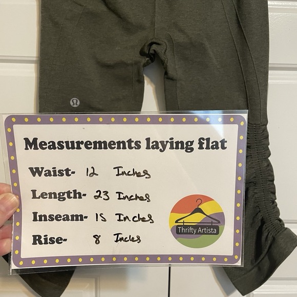 Lululemon Olive Green High Rise Crop‎ Leggings Ruched Bottoms Athleisure - Picture 2 of 10